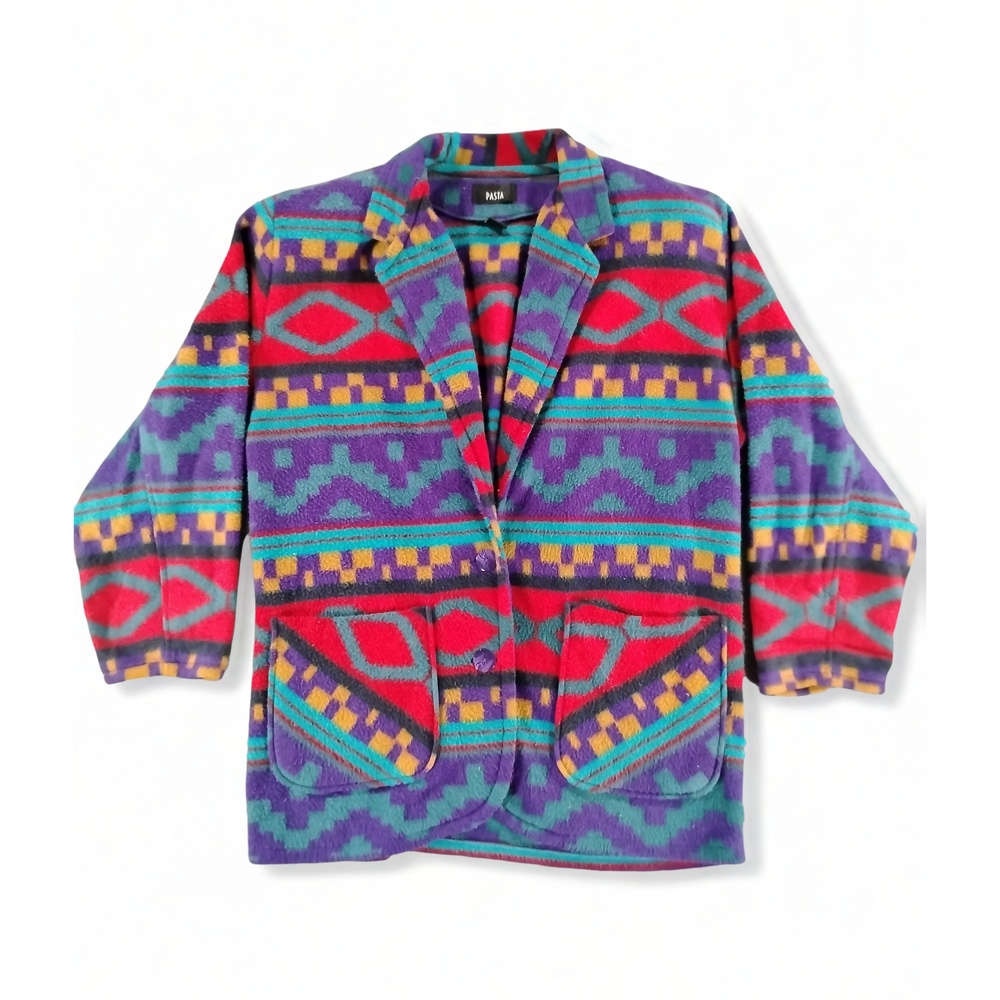 Gorpcore Streetwear Pasta Fleece Blazer Jacket L Aztec Pattern Southwestern 90s